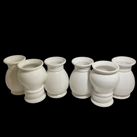 Set Of 2 Three Piece attached White Ceramic Decorative Vases for Home or Event C - Picture 2 of 13